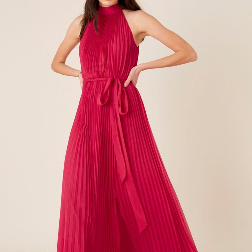 NWT Monsoon London Pink Pleated Chiffon Maxi Dress